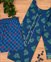 Blue Rayon Printed Kurti Set